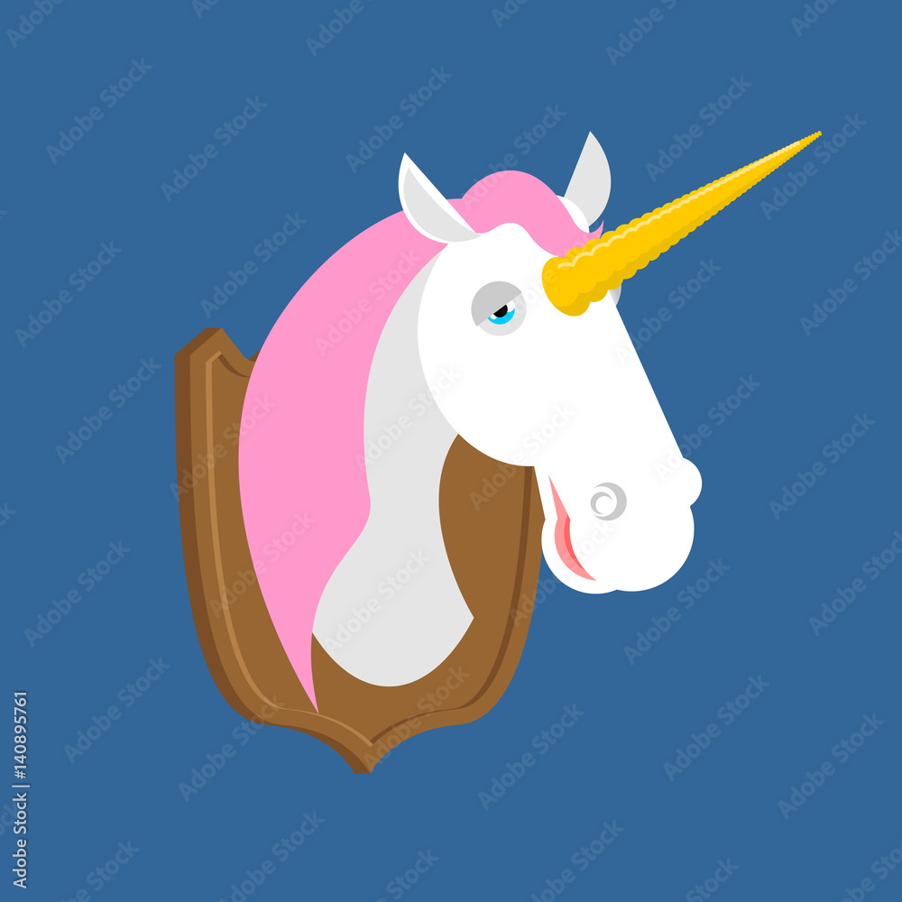 Unicorn head hunting trophy. Magic animal with horn Unicorn head hunting trophy. Magic animal with horn