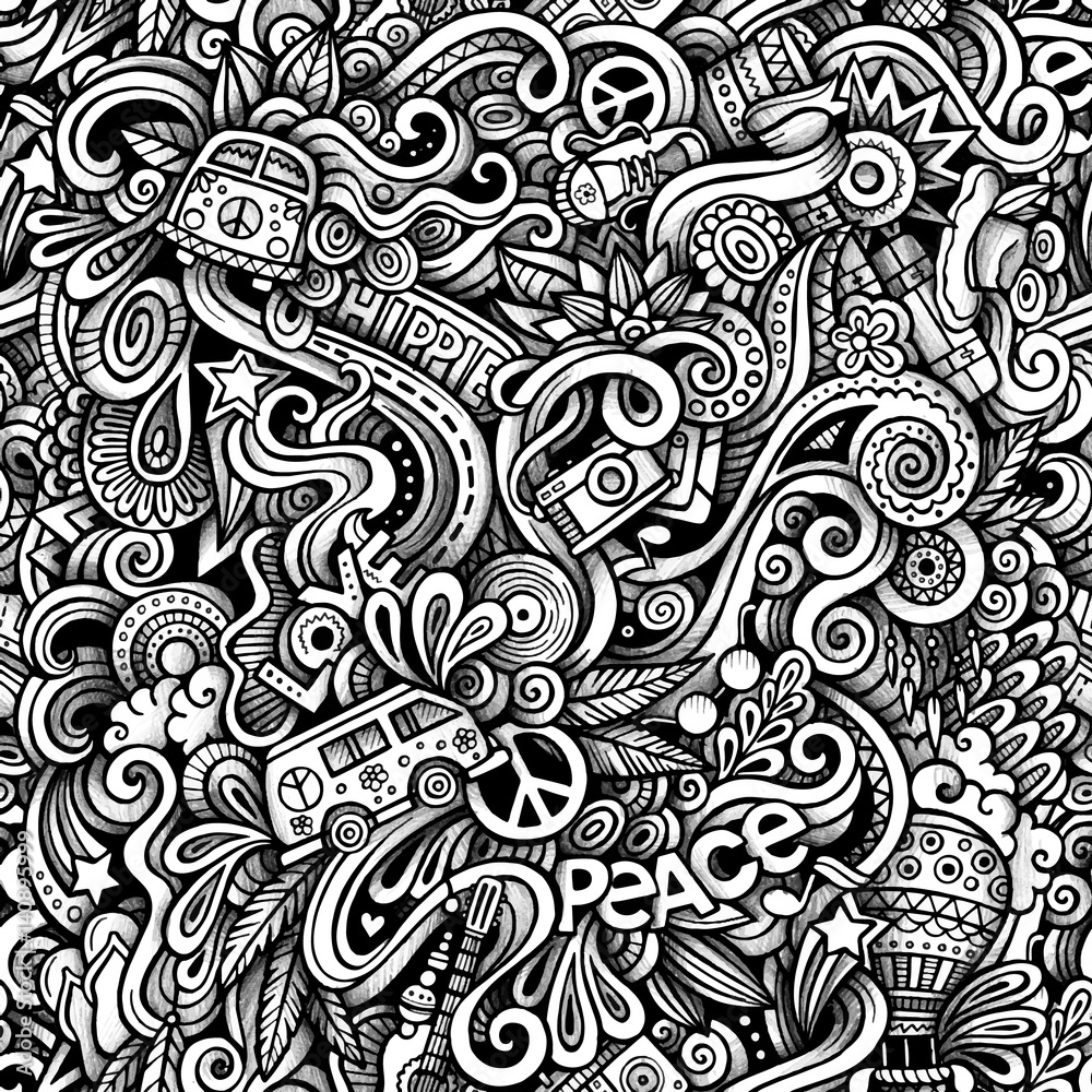 Graphic Hippie hand drawn artistic doodles seamless pattern Graphic Hippie hand drawn artistic doodles seamless pattern