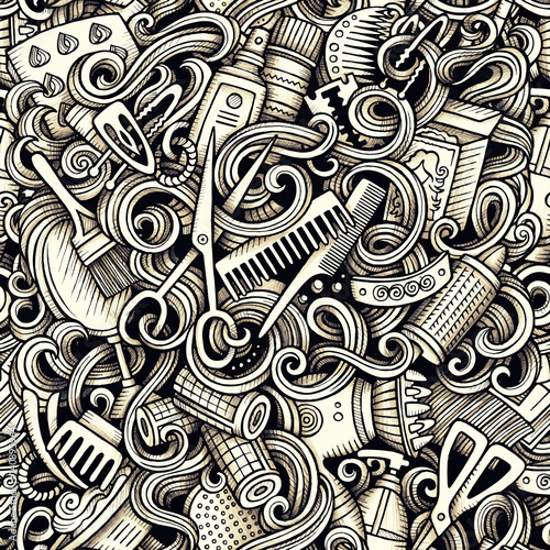 Graphic Hair salon artistic doodles seamless pattern