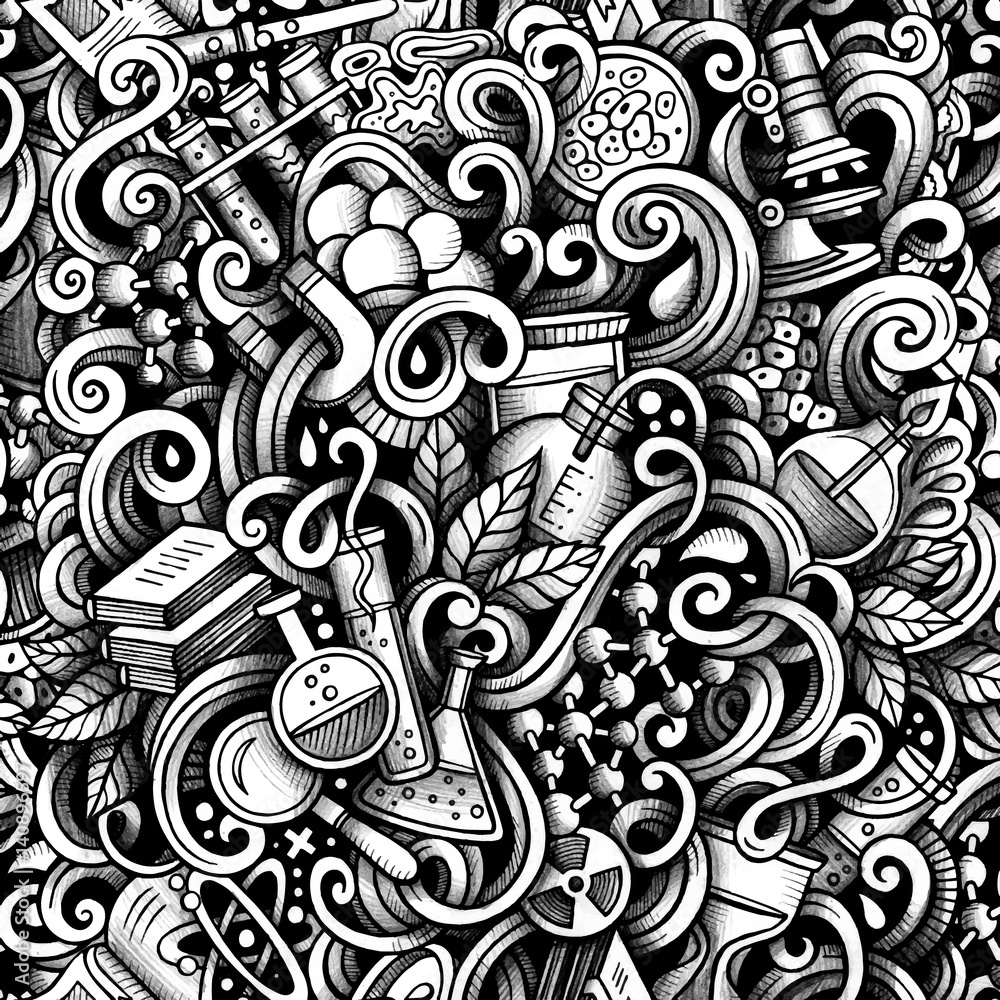 Graphic Science hand drawn artistic doodles seamless pattern