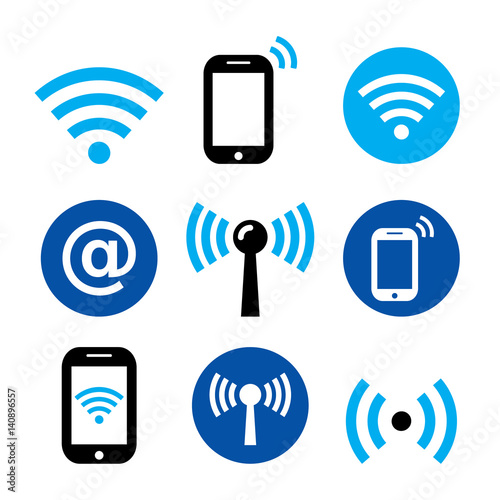 WiFi network, wireless internet zone, smartphone with WIFI icons set 