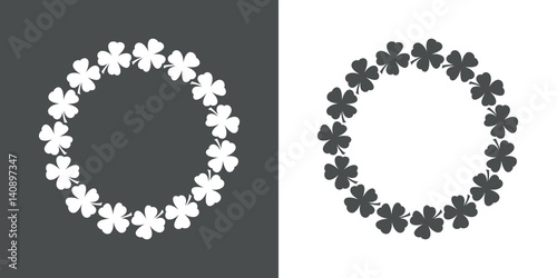 Icono plano circulo de treboles gris y blanco