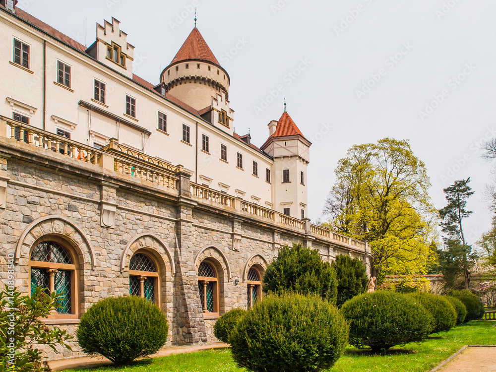 Konopiste Castle with beautiful garde. Historical meadieval chateau in central Bohemia, Czech Republic, Europe.
