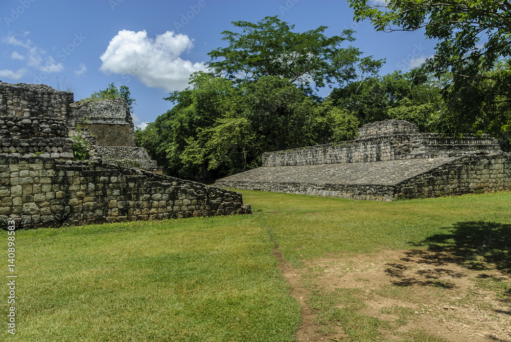 sight of the game of ball of the Mayan archaeological enclosure of Ek Balam in Yucatan, mexico
