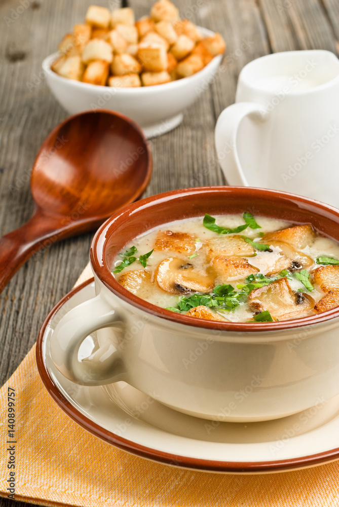 Bowl of cream of mushroom soup Bowl of cream of mushroom soup