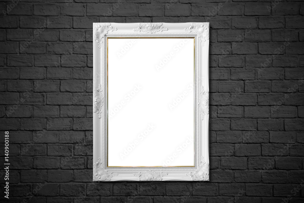white frame on black brick wall white frame on black brick wall