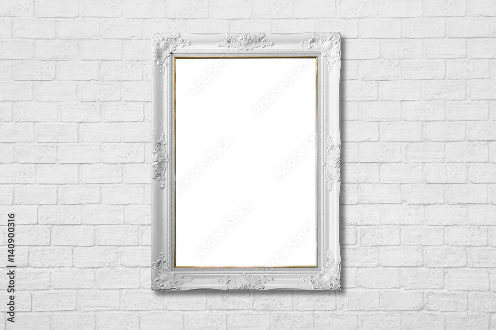 white frame on white brick wall white frame on white brick wall