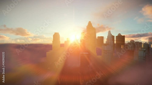 Wallpaper Mural City skyline against sunset, flight over clouds, dolly shot Torontodigital.ca