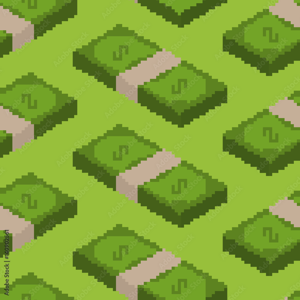 Money pixel art seamless pattern. pixelated Cash background. Dollars