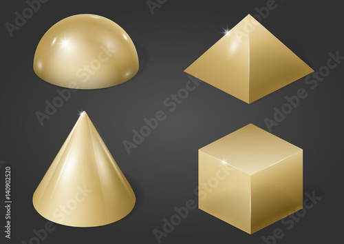 Set of different gold metal shapes. Vector graphics