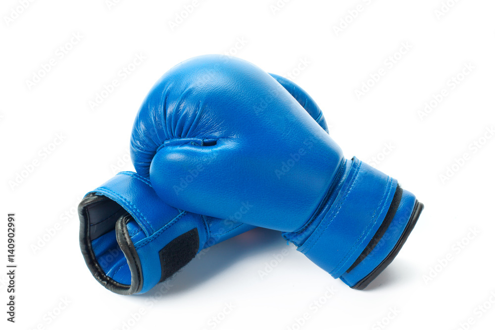 Boxing gloves close up on a white background - obrazy, fototapety, plakaty 