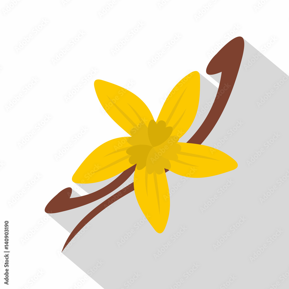 Vanilla pods and flower icon, flat style