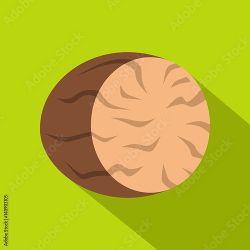 Brown half of nutmeg icon, flat style