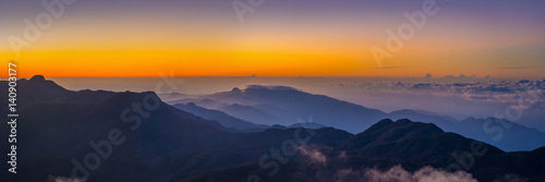 Beautiful scenic view at valley on early morning before sunrise from Sri Pada (Adam's Peak), Sri Lanka.