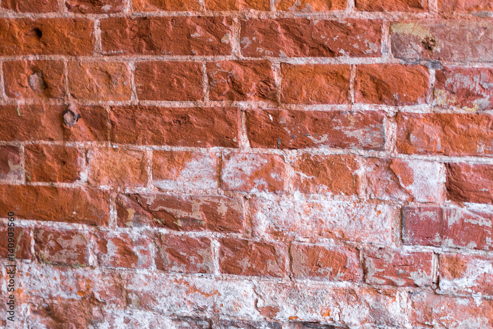 Wall of red brick. Interior decoration of the building Wall of red brick. Interior decoration of the building