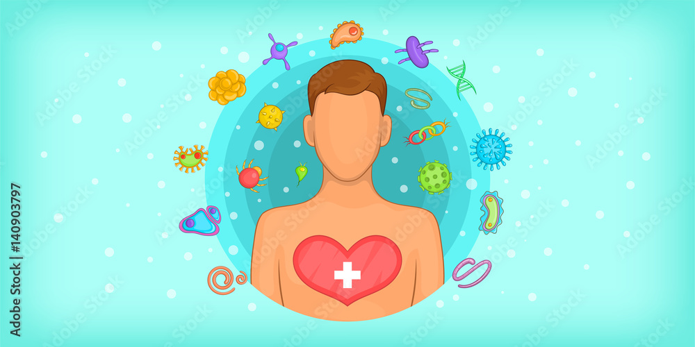 Virus horizontal banner man, cartoon style Virus horizontal banner man, cartoon style