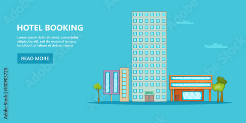 Hotel horizontal banner sky, cartoon style