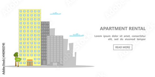 Hotel horizontal banner white, cartoon style