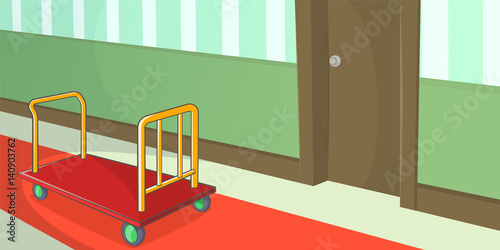 Hotel horizontal banner corridor, cartoon style