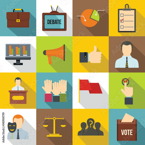 Election voting icons set, flat style