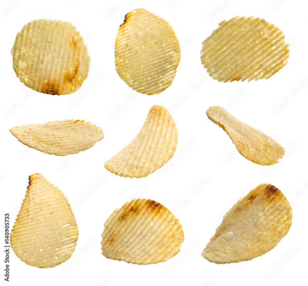 potato chips isolated on white background