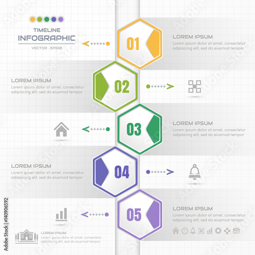 Timeline infographics Hexagon design template with icons, process diagram, vector eps10 illustration