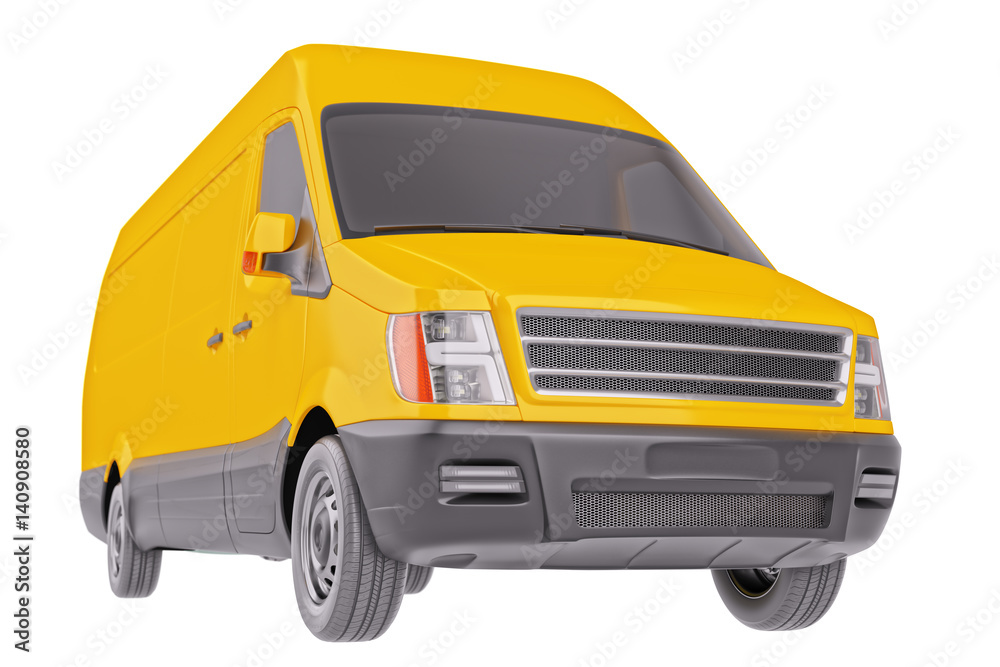 Brandless Yellow Delivery Van Isolated on White 3d Illustration