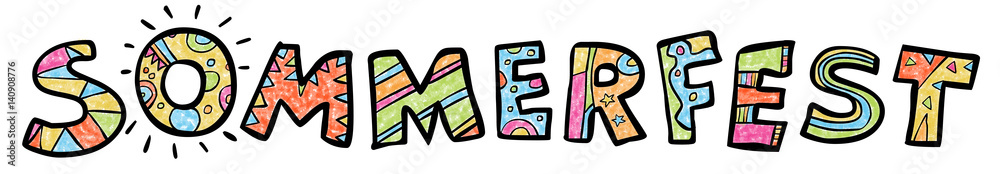 Bunter Schriftzug-Banner „SOMMERFEST“ / Vektor, freigestellt Stock