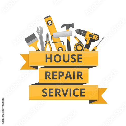Home repair. Construction tools. Hand tools for home renovation and construction. Flat style, vector illustration.