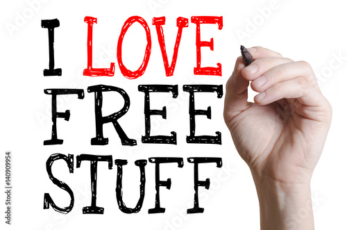 Hand writing I love free stuff on a virtual screen