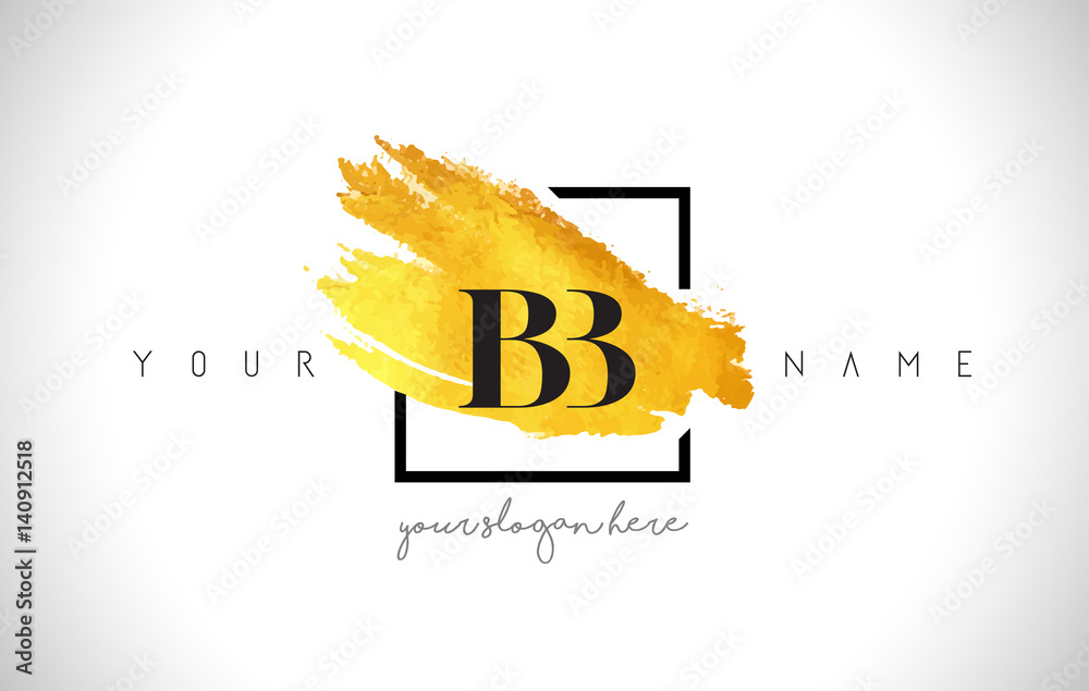 BB Golden Letter Logo Design with Creative Gold Brush Stroke - obrazy, fototapety, plakaty 