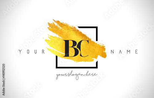 BC Golden Letter Logo Design with Creative Gold Brush Stroke