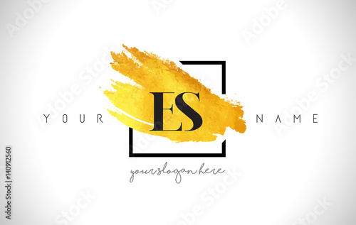 ES Golden Letter Logo Design with Creative Gold Brush Stroke