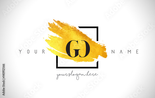 GO Golden Letter Logo Design with Creative Gold Brush Stroke
