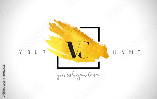 VC Golden Letter Logo Design with Creative Gold Brush Stroke