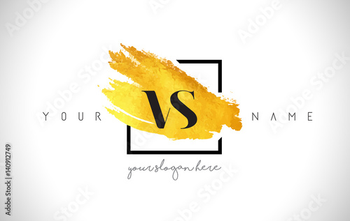 VS Golden Letter Logo Design with Creative Gold Brush Stroke