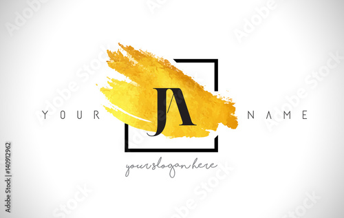 JA Golden Letter Logo Design with Creative Gold Brush Stroke photo