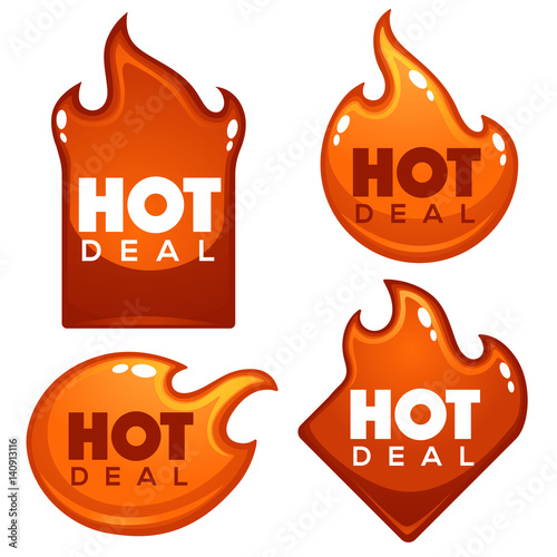 hot deal, shine and glossy vector flame banner, template design collection on white background