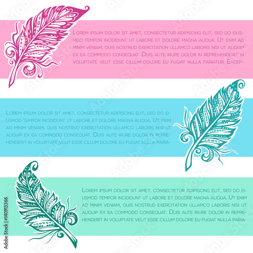 creativew writing banners with images of feather in boho style