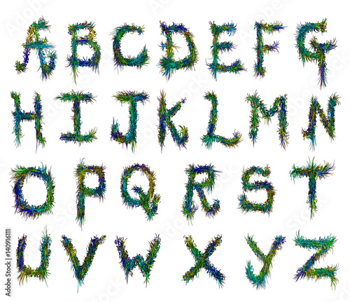Root Branch Hand Style Alphabet in Green and Blue