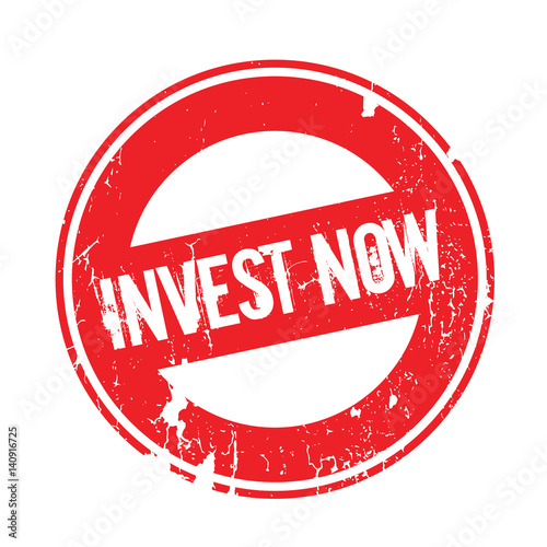 Invest Now rubber stamp. Grunge design with dust scratches. Effects can be easily removed for a clean, crisp look. Color is easily changed.