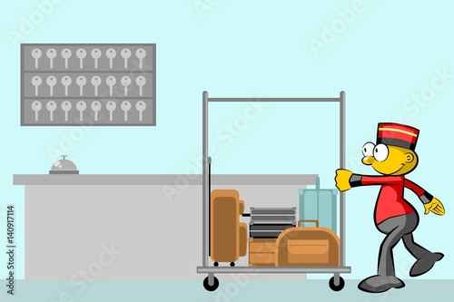 Bellboy and suitcases in the Hotel reception