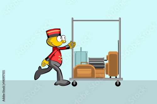 Bellboy and suitcases In the hallway of the hotel