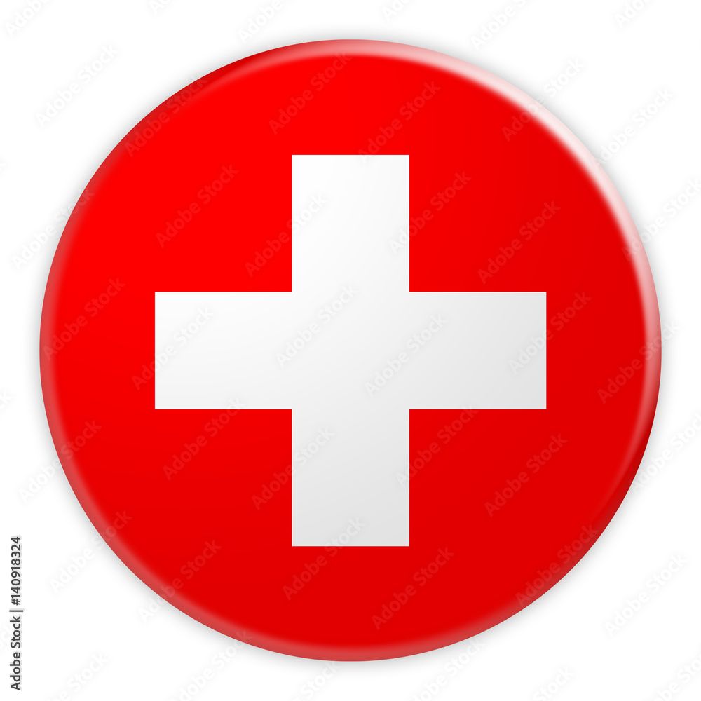 Switzerland Flag Button, News Concept Badge, 3d illustration on white background Switzerland Flag Button, News Concept Badge, 3d illustration on white background