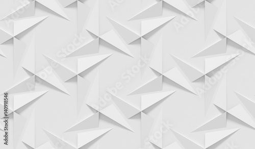 White shaded abstract geometric pattern. Origami paper style. 3D rendering background.