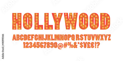 Hollywood. Color Golden alphabet with show lamps.