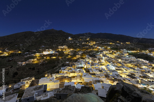 Night view of Chora on Ios island in Greece. 