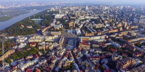 aerial ciew on city center in kiev