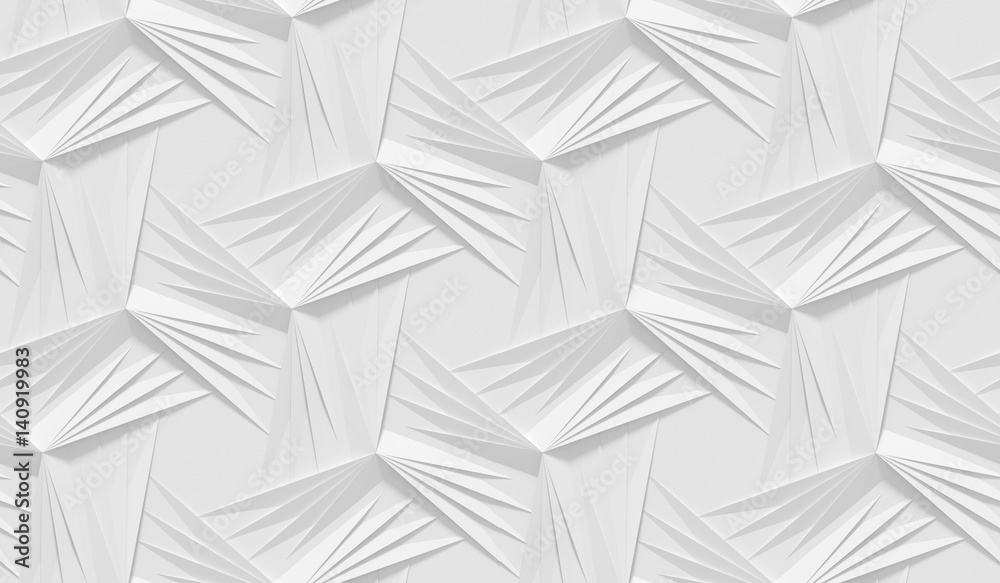 Fototapeta premium White shaded abstract geometric pattern. Origami paper style. 3D rendering background.