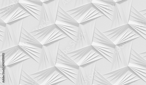 White shaded abstract geometric pattern. Origami paper style. 3D rendering background.